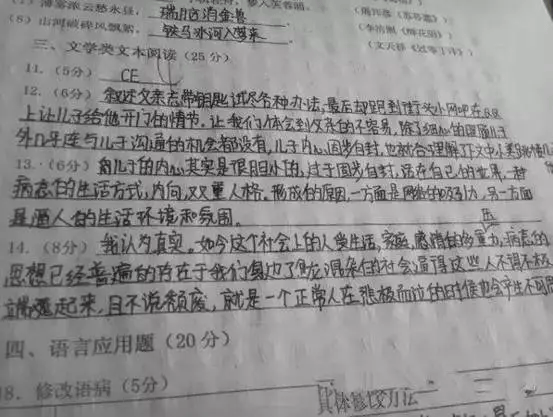 干货 | 高考语文145分的2024湖北市状元陈栩的日常考试答题卡